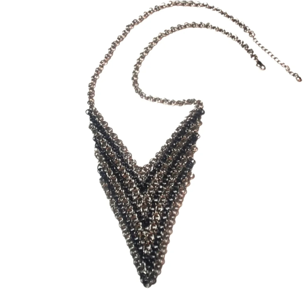 Metal Chevron Necklace Silver & Black Tone Statement Necklace